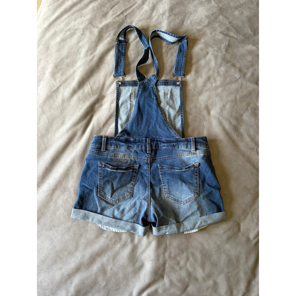 Wax Jean Medium Wash Distressed Denim Shortalls Overalls Womens Size M - Picture 2 of 3